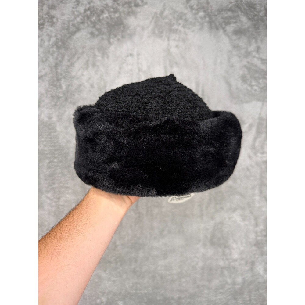 Vintage Betmar New York Hat Women One Size Faux Fur Black Wool Pillbox Crushable